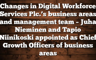 Changes in Digital Workforce Services Plc.’s business areas and management team – Juha Nieminen and Tapio Niinikoski appointed as Chief Growth Officers of business areas